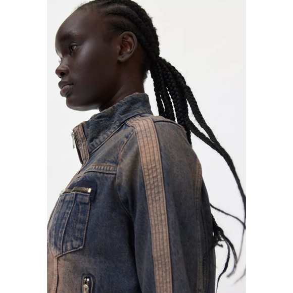Urban Outfitters x BDG Toni Denim Zip Up Moto Jacket Size XS NWT - Picture 5 of 6